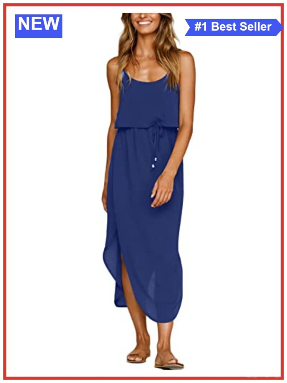Adjustable Strappy Split Midi Dress